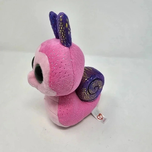 Ty Beanie Boos Scooter the Snail Green Glitter Eyes NO TAG Pink Purple Plush - Picture 4 of 8
